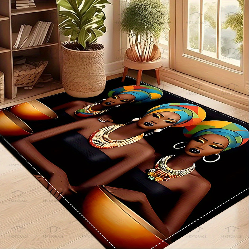 1pc African-Inspired Woman Pattern Welcome Mat, Non-Slip Washable Entryway Floor Mat for Entry/ Living Room Bedroom Bathroom Patio Yard