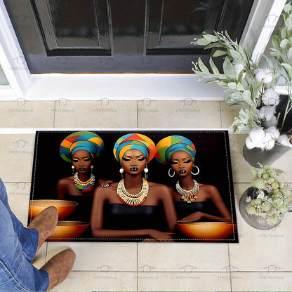 1pc African-Inspired Woman Pattern Welcome Mat, Non-Slip Washable Entryway Floor Mat for Entry/ Living Room Bedroom Bathroom Patio Yard
