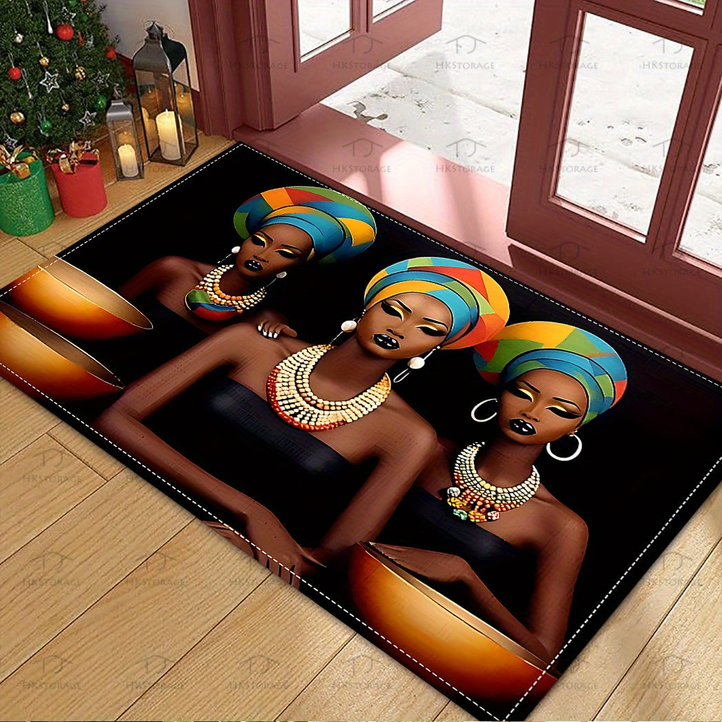 1pc African-Inspired Woman Pattern Welcome Mat, Non-Slip Washable Entryway Floor Mat for Entry/ Living Room Bedroom Bathroom Patio Yard