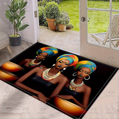 1pc African-Inspired Woman Pattern Welcome Mat, Non-Slip Washable Entryway Floor Mat for Entry/ Living Room Bedroom Bathroom Patio Yard