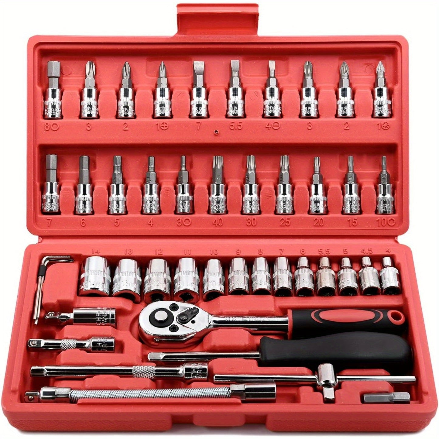 Black 46/215+1pc High-end Professional Tool Set, Auto/bicycle Repair Machinery Kit, 1/2 Inch *1/4 Inch 3/8 Inch Drive Depth And Standard Wrench Set, Race-grade Auto Parts Repair Ratchet Wrench And Other Auto Repair Accessorie