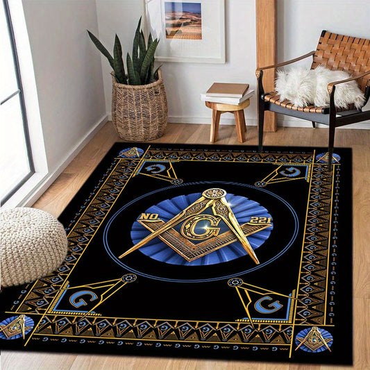 Freemasonry Design Crystal Velvet Area Mat - 800g/m², Welcome Mat for Home Office, Living Room, Bedroom, Kitchen - Durable Polyester, Machine-Made, Protective Floor Mat, Indoor/Outdoor Use, Rectangular Shape, Masonic Decor