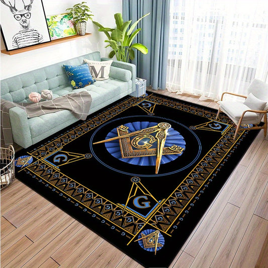 Freemasonry Design Crystal Velvet Area Mat - 800g/m², Welcome Mat for Home Office, Living Room, Bedroom, Kitchen - Durable Polyester, Machine-Made, Protective Floor Mat, Indoor/Outdoor Use, Rectangular Shape, Masonic Decor