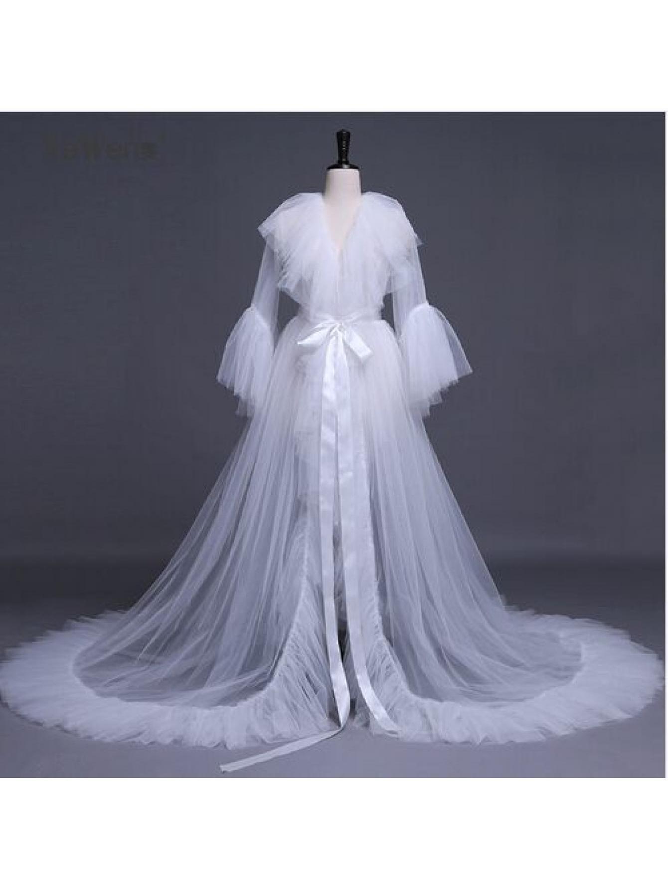 Women's Summer Kimono Dress - Sheer Tulle V-Neck Long Flare Sleeves Floor-Length Clothing, 4 Colors | 100% Polyester Machine-Washable Clothing with Sash Detail & Court-Style Design for All-Season Wear