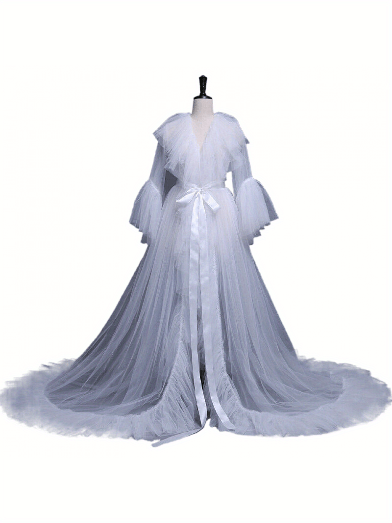 Women's Summer Kimono Dress - Sheer Tulle V-Neck Long Flare Sleeves Floor-Length Clothing, 4 Colors | 100% Polyester Machine-Washable Clothing with Sash Detail & Court-Style Design for All-Season Wear