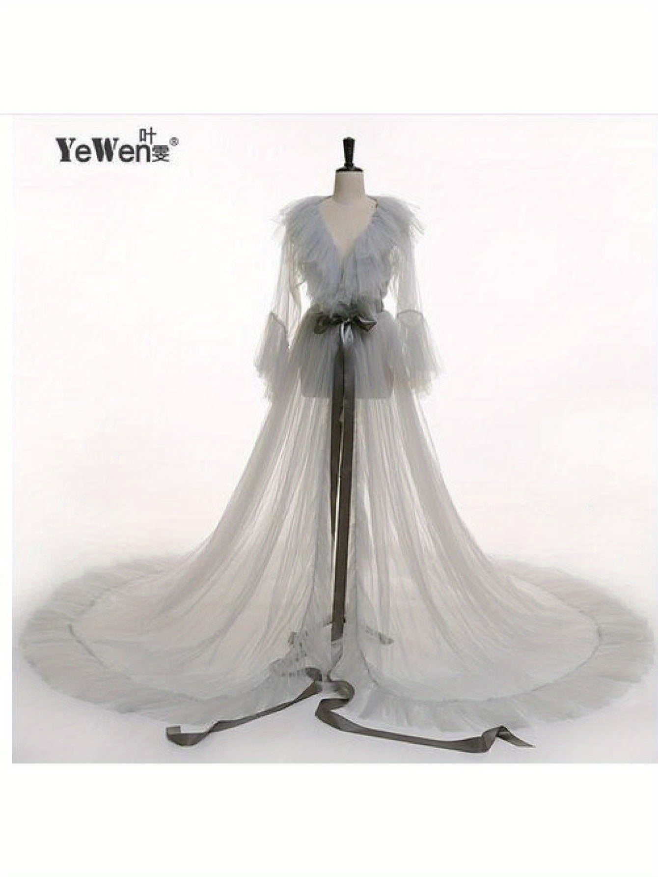 Women's Summer Kimono Dress - Sheer Tulle V-Neck Long Flare Sleeves Floor-Length Clothing, 4 Colors | 100% Polyester Machine-Washable Clothing with Sash Detail & Court-Style Design for All-Season Wear