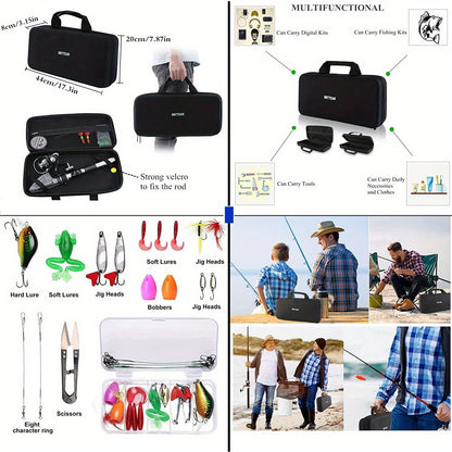 BNTTEAM Portable Fishing Spinning Rod and Reel Combo set Carbon Fiber Fluorescent Rod Tip, with Fishing Lures Line Carrier Bag Kits for Travel Surf Saltwater Freshwater