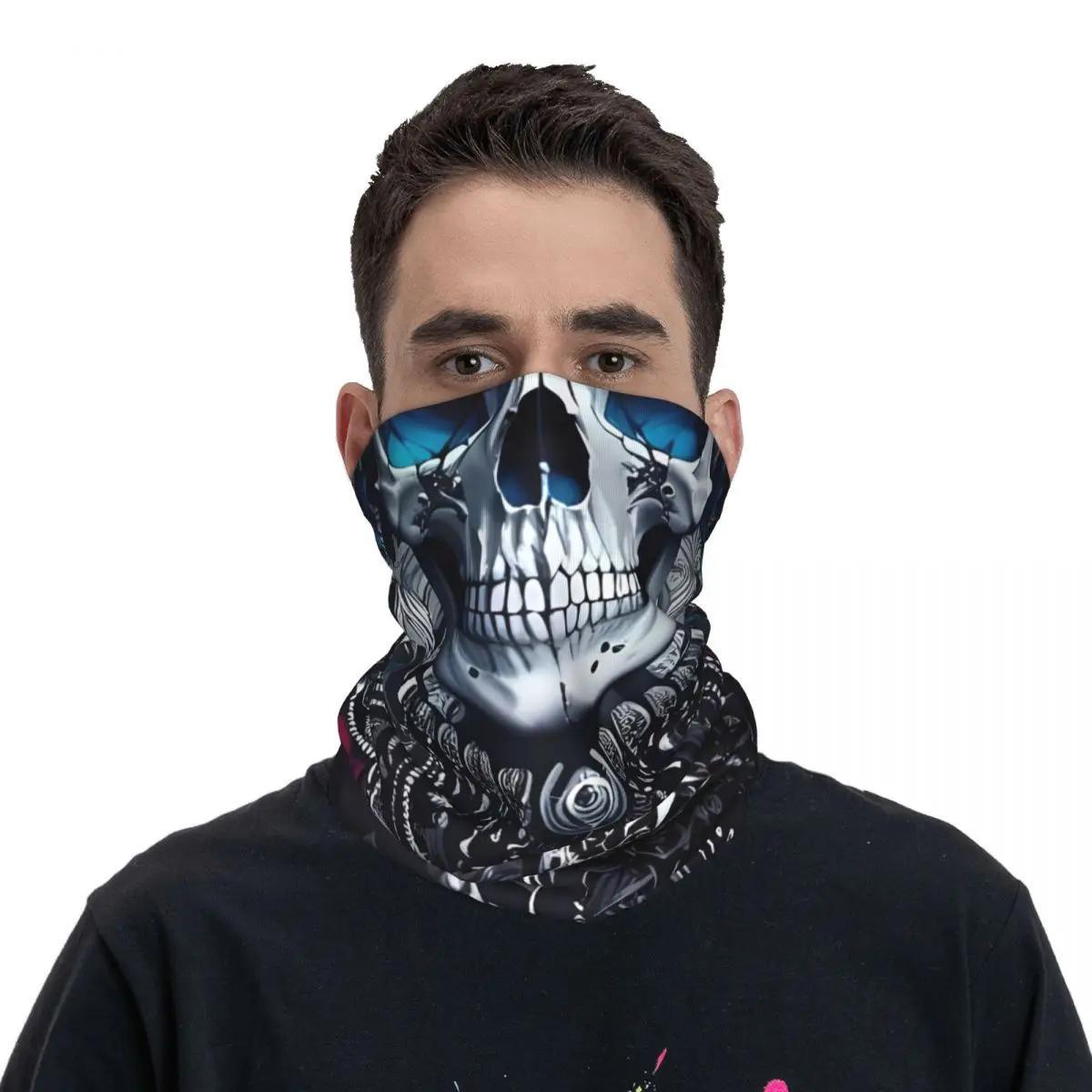 Men' Gothic Skull & Rose Bandana - Multi-Functional Neck Gaiter & Headwear Scarf with Thin Wrap for Concealment - Edgy Goth Accessory for Parties, Outdoor, Casual Attire - Convertible Headband & Face Cover (No)