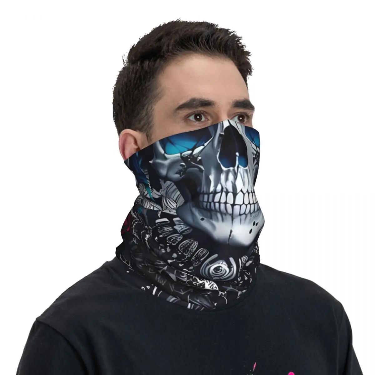 Men' Gothic Skull & Rose Bandana - Multi-Functional Neck Gaiter & Headwear Scarf with Thin Wrap for Concealment - Edgy Goth Accessory for Parties, Outdoor, Casual Attire - Convertible Headband & Face Cover (No)
