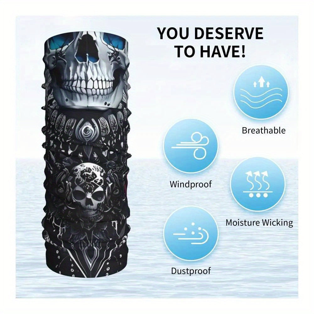 Men' Gothic Skull & Rose Bandana - Multi-Functional Neck Gaiter & Headwear Scarf with Thin Wrap for Concealment - Edgy Goth Accessory for Parties, Outdoor, Casual Attire - Convertible Headband & Face Cover (No)