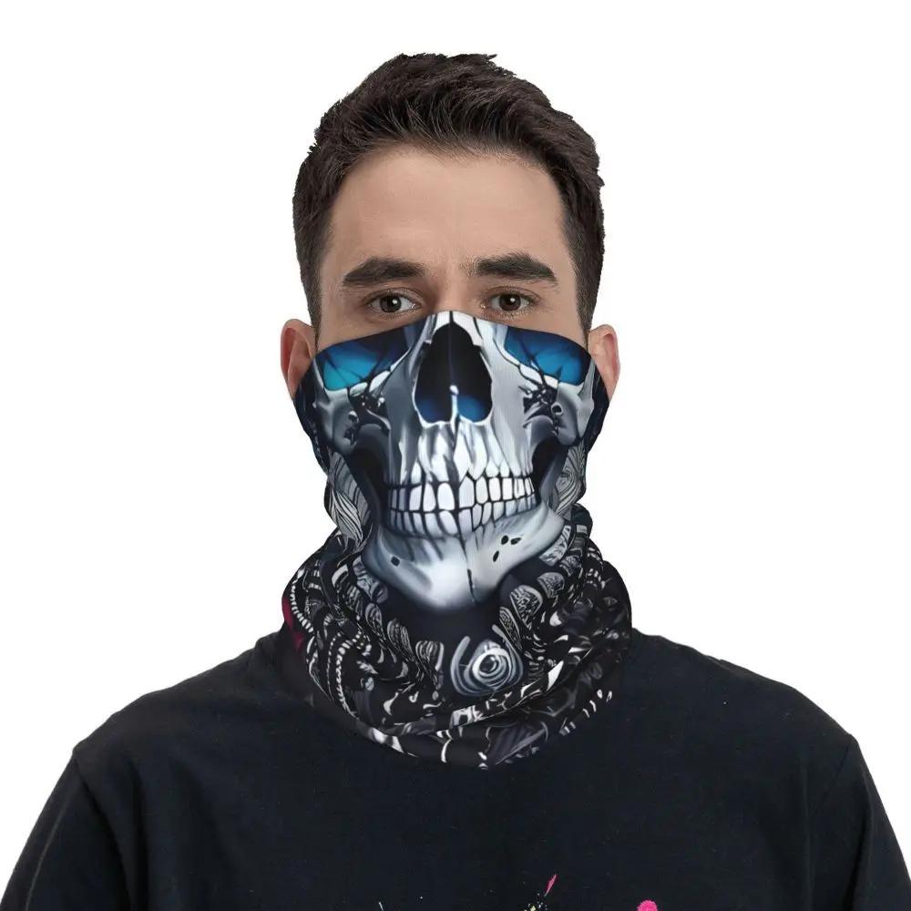 Men' Gothic Skull & Rose Bandana - Multi-Functional Neck Gaiter & Headwear Scarf with Thin Wrap for Concealment - Edgy Goth Accessory for Parties, Outdoor, Casual Attire - Convertible Headband & Face Cover (No)