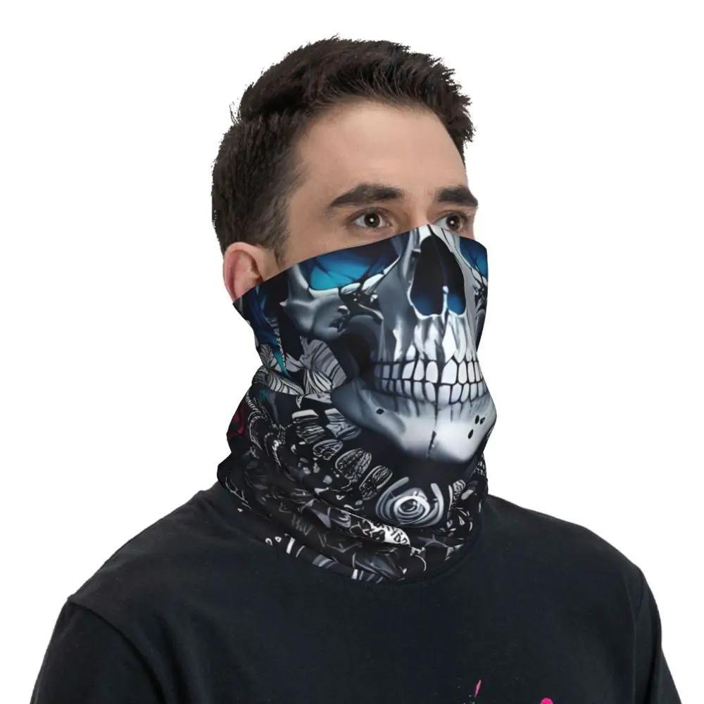 Men' Gothic Skull & Rose Bandana - Multi-Functional Neck Gaiter & Headwear Scarf with Thin Wrap for Concealment - Edgy Goth Accessory for Parties, Outdoor, Casual Attire - Convertible Headband & Face Cover (No)