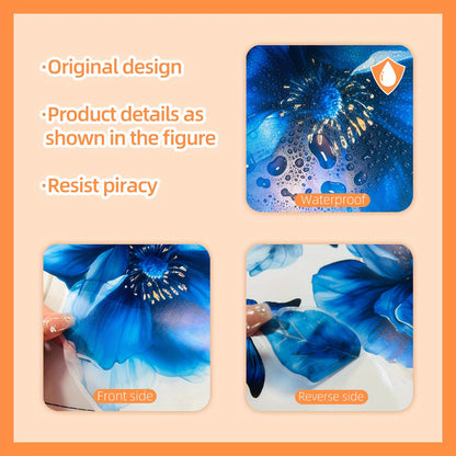 Blue Floral and Butterfly Wall Decals, 1 PC, Self-Adhesive PVC Stickers for Living Room, Bedroom, Bathroom, Home Decor - Reusable, Irregular Shape, Suitable for Wood, Plastic, Glass, Metal, Ceramic Surfaces, Age 14+