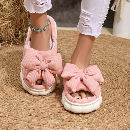 Linen Casual Platform Slippers Women Home Bowknot Luxury Designer Woman Shoes Flats Elegant Fashion Footwear Lovely Large Size