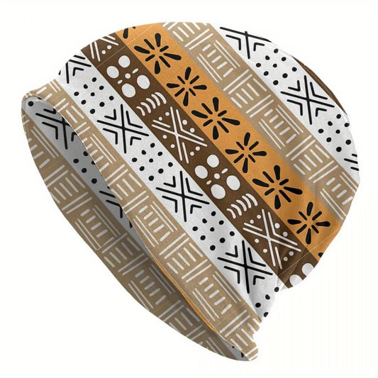 Vintage African-Style Beanie Hat - Men's Fashion Accessory - Polyester & Elastane Blend - Sizes 20.8/53cm - 23.3/59cm - 11.1/42cm - 10.6/26.8cm - For Men - Perfect for Casual Wear & Outdoor Activities - Great Gift for Fashion