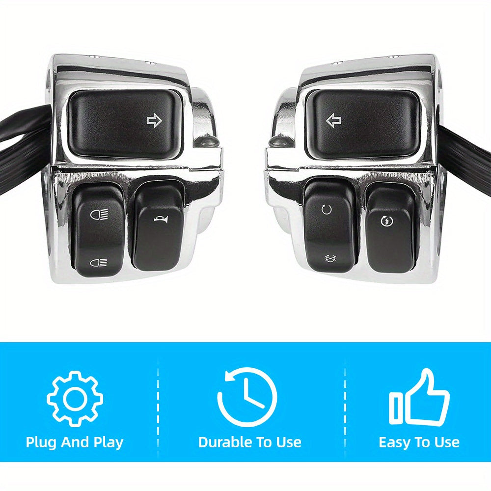 Set of Two Chrome Handlebar Control Switches Complete with Wiring Harness for Harley Sportster And Dyna Models, Without Battery