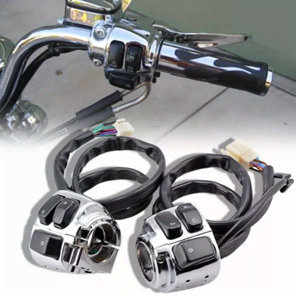 Set of Two Chrome Handlebar Control Switches Complete with Wiring Harness for Harley Sportster And Dyna Models, Without Battery