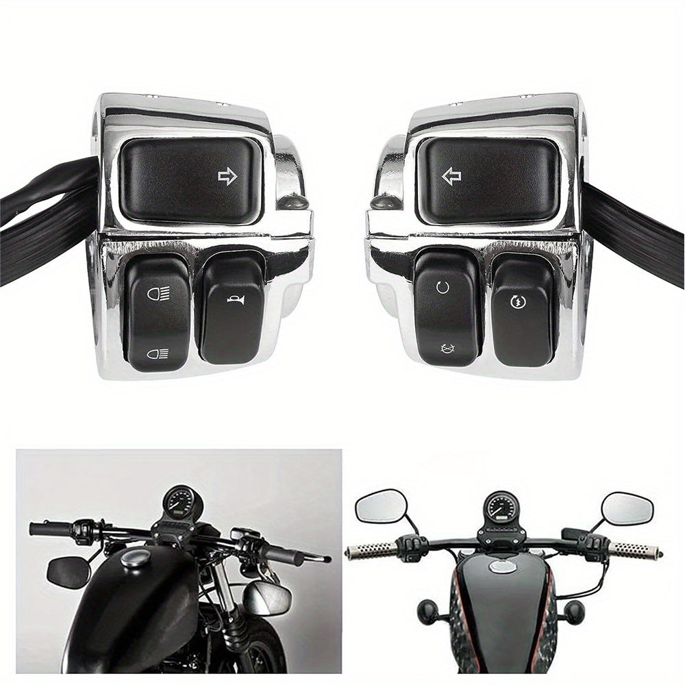 Set of Two Chrome Handlebar Control Switches Complete with Wiring Harness for Harley Sportster And Dyna Models, Without Battery
