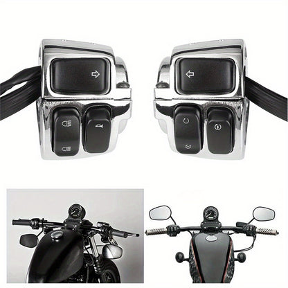 Set of Two Chrome Handlebar Control Switches Complete with Wiring Harness for Harley Sportster And Dyna Models, Without Battery