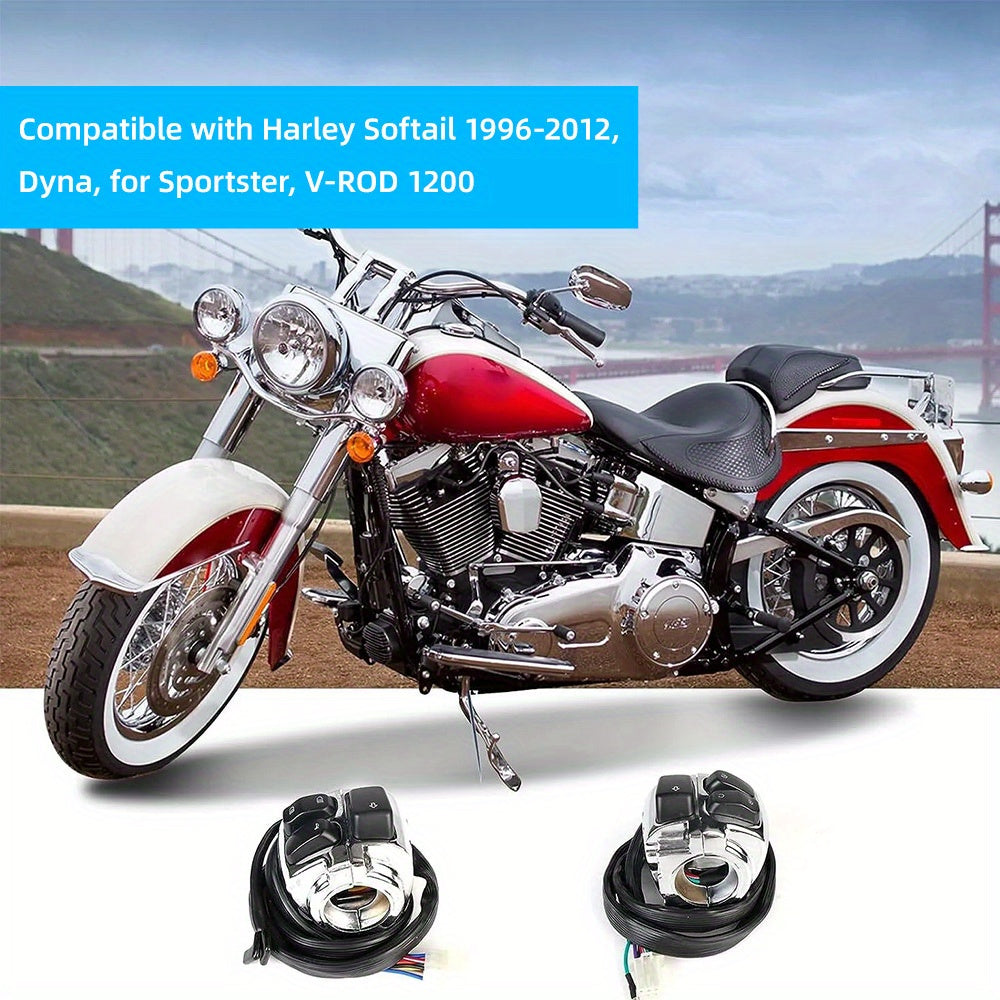 Set of Two Chrome Handlebar Control Switches Complete with Wiring Harness for Harley Sportster And Dyna Models, Without Battery