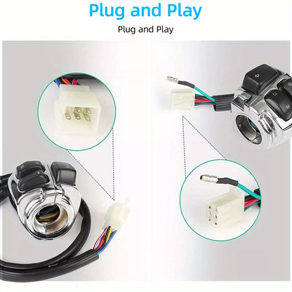 Set of Two Chrome Handlebar Control Switches Complete with Wiring Harness for Harley Sportster And Dyna Models, Without Battery