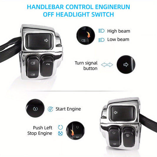 Set of Two Chrome Handlebar Control Switches Complete with Wiring Harness for Harley Sportster And Dyna Models, Without Battery