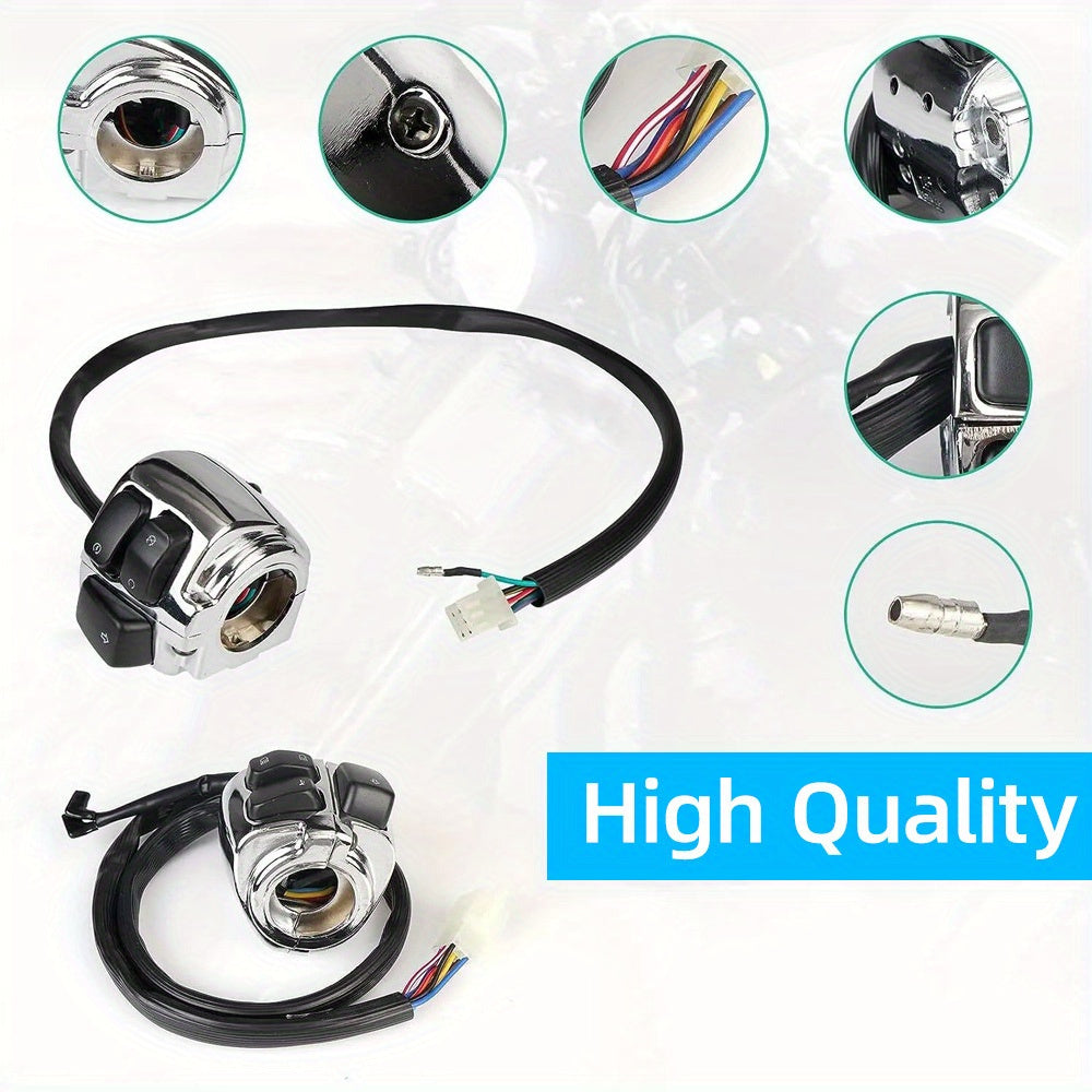 Set of Two Chrome Handlebar Control Switches Complete with Wiring Harness for Harley Sportster And Dyna Models, Without Battery