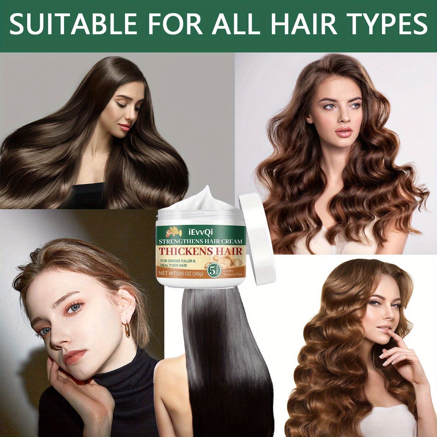 30g Dry Hair Cream, Hair Strengthening Essential Oil Products for Men and Women, Makes Thin Hair Look Thicker, Stronger, and Fuller, Contains Ginger, Jojoba Oil, Biotin, and Ginseng Extract. Topical Solution for All Hair Type