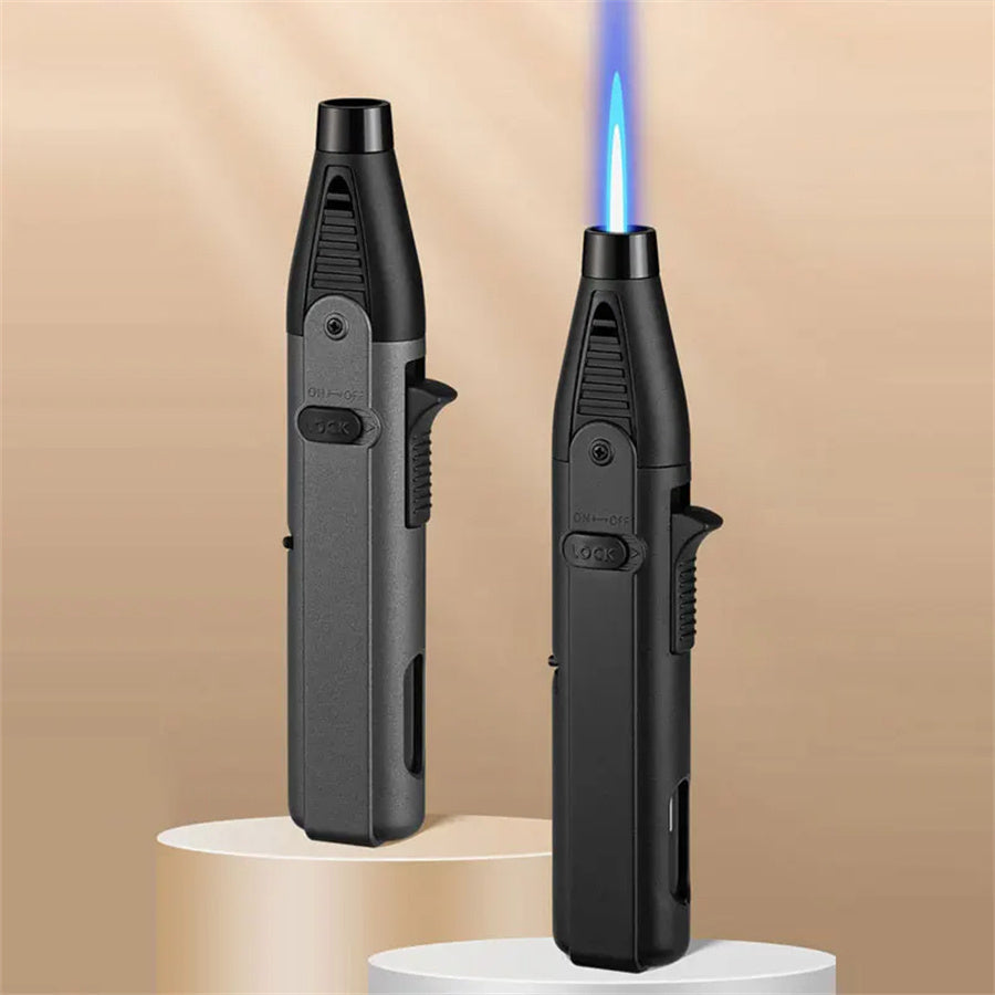 1300° Torch Lighter Featuring a Blue Flame And Safety Lock, a Bright Flame Lighter That Is Refillable with Butane Gas, Designed for Outdoor Use with Windproof Jet Flame, Comes in Gift Box Packaging, Ideal for Candles, Bbqs,