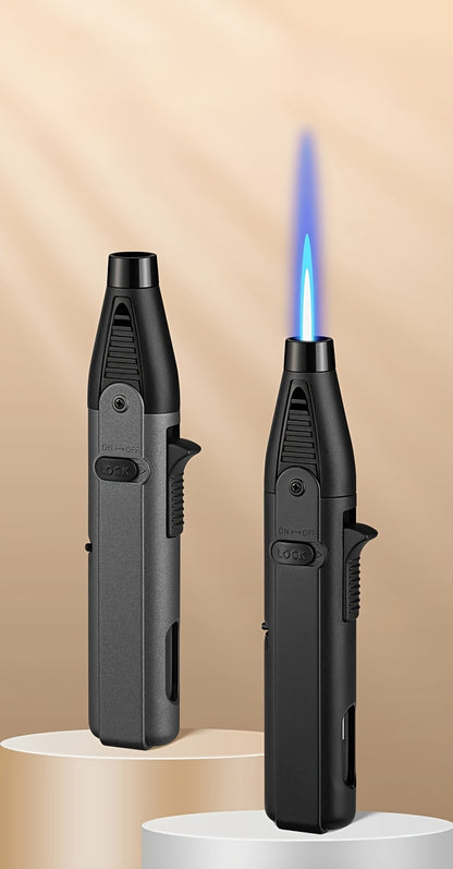 1300° Torch Lighter Featuring a Blue Flame And Safety Lock, a Bright Flame Lighter That Is Refillable with Butane Gas, Designed for Outdoor Use with Windproof Jet Flame, Comes in Gift Box Packaging, Ideal for Candles, Bbqs,