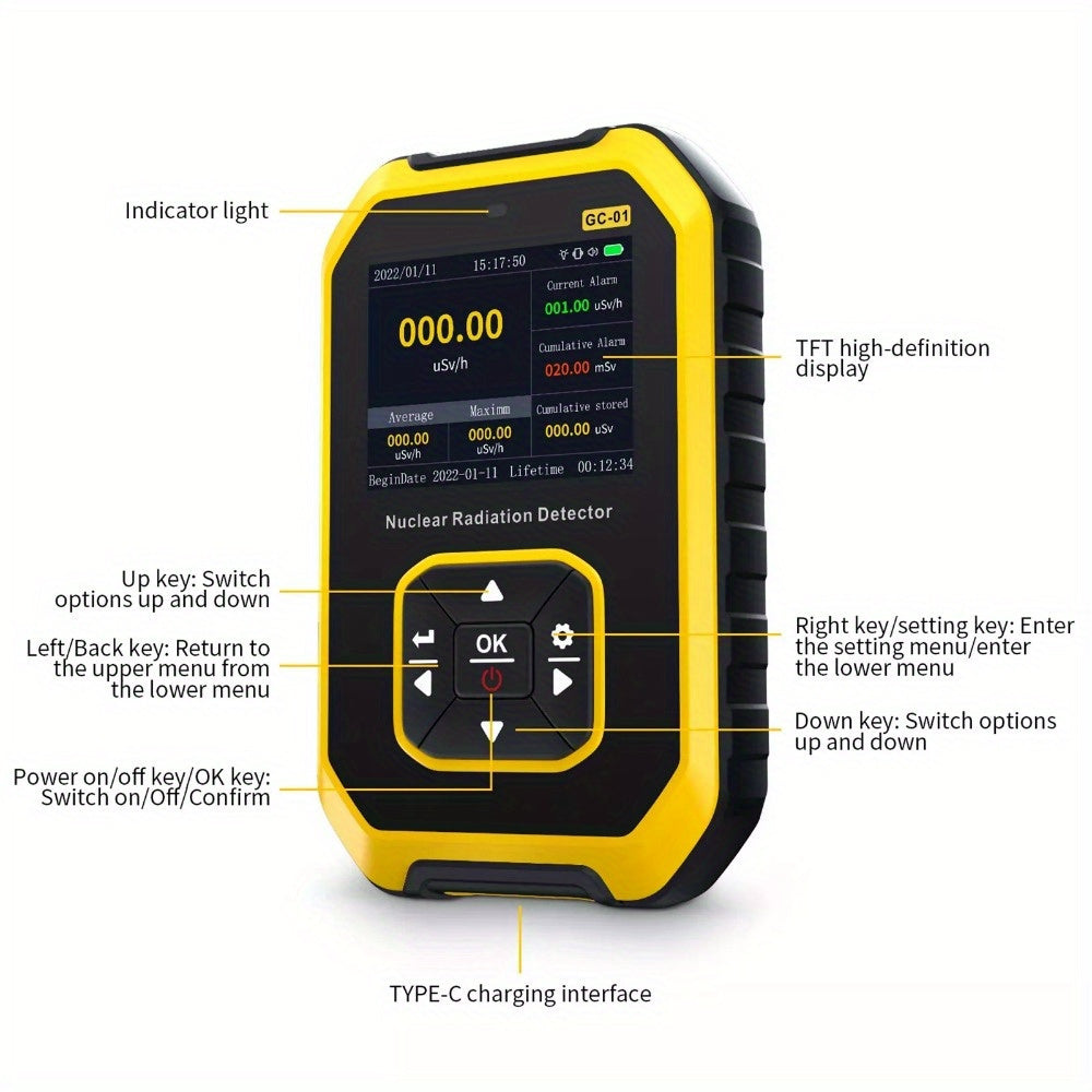Geiger Counter Nuclear Radiation Detector Radiation Dosimeter With LCD Display, Portable Handheld Beta Gamma X-ray Radiation Monitor Meter, Perfect To Birthday Father'S Day Gift