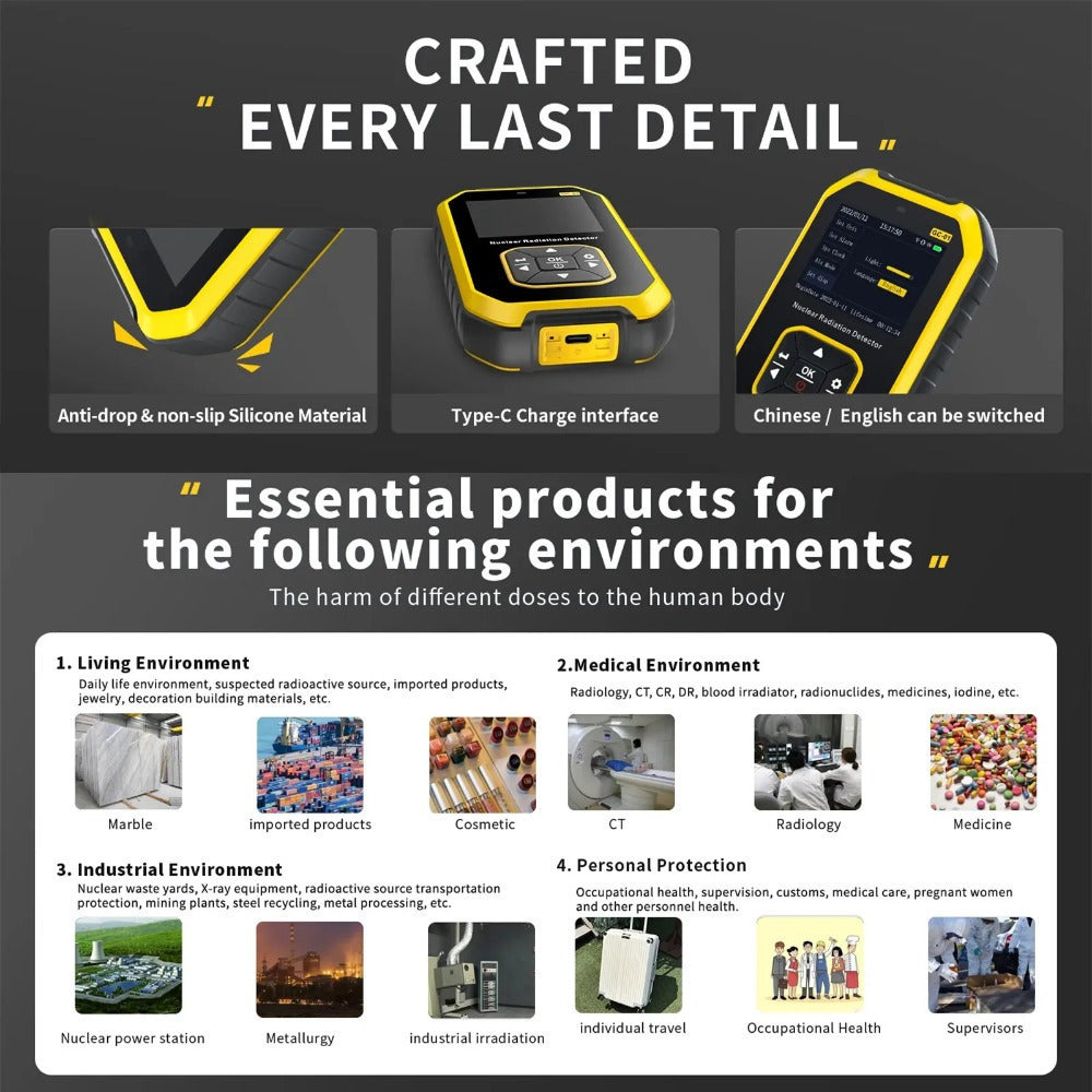 Geiger Counter Nuclear Radiation Detector Radiation Dosimeter With LCD Display, Portable Handheld Beta Gamma X-ray Radiation Monitor Meter, Perfect To Birthday Father'S Day Gift