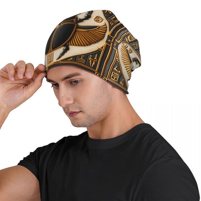 Egyptian Totem Knit Beanie - Fashionable Men's Headwear with Polyester and Elastane Blend - For Winter - Suitable for Casual & Streetwear Style - Great Gift for Men