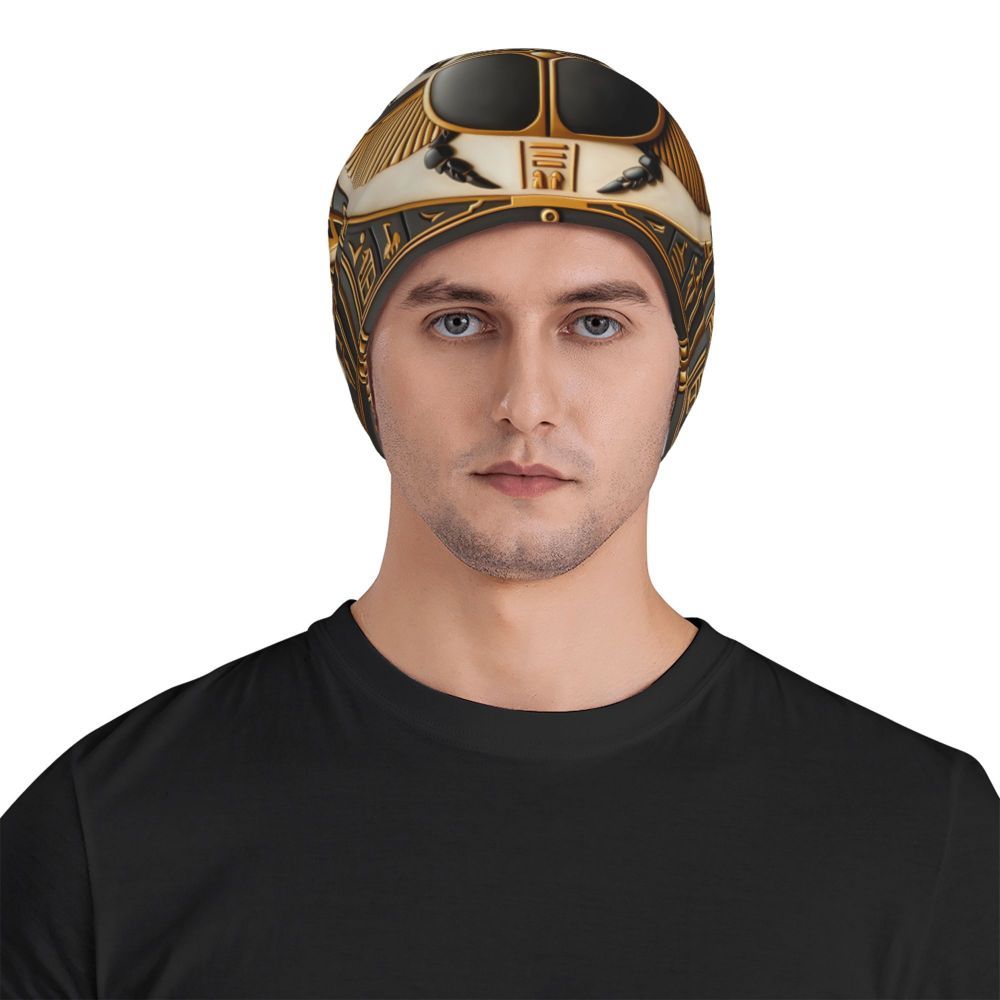 Egyptian Totem Knit Beanie - Fashionable Men's Headwear with Polyester and Elastane Blend - For Winter - Suitable for Casual & Streetwear Style - Great Gift for Men