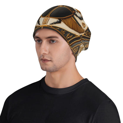 Egyptian Totem Knit Beanie - Fashionable Men's Headwear with Polyester and Elastane Blend - For Winter - Suitable for Casual & Streetwear Style - Great Gift for Men