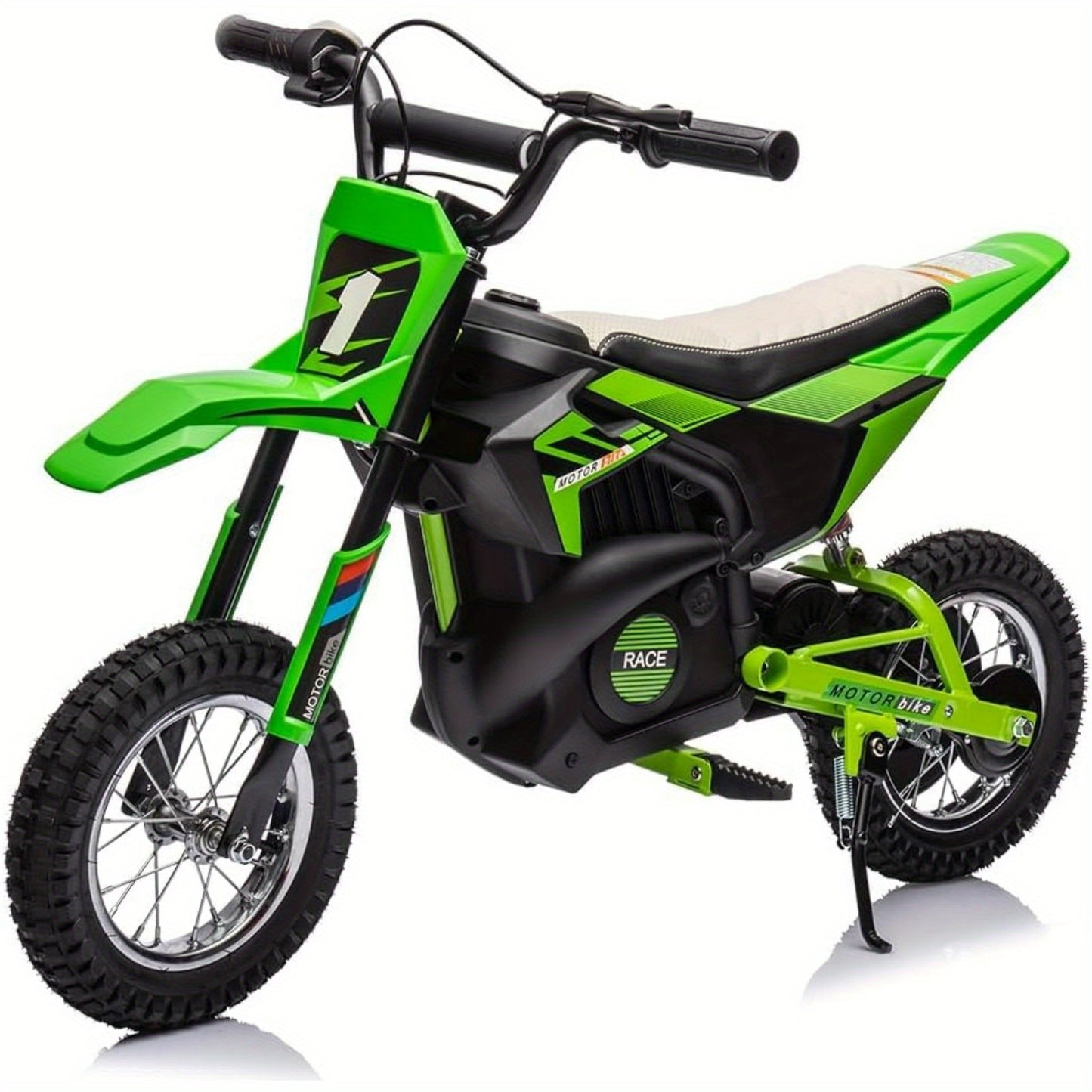 [Adventurous Rideon] High-Speed 250W Electric Off-Road Motorcycle for Youngsters 8+ Years - 13.6MPH, Durable Faux Leather Seat, Twist Grip Throttle, Metal Suspension, Air-Filled Tires, Blue & Black with Orange Accents - Ideal