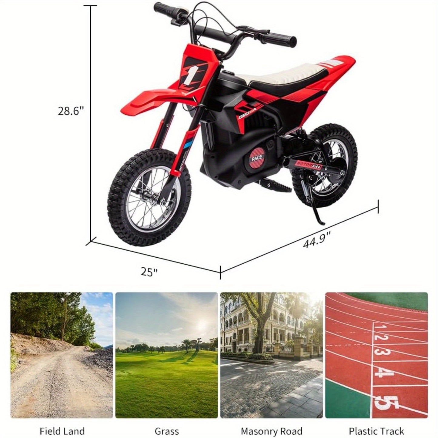 [Adventurous Rideon] High-Speed 250W Electric Off-Road Motorcycle for Youngsters 8+ Years - 13.6MPH, Durable Faux Leather Seat, Twist Grip Throttle, Metal Suspension, Air-Filled Tires, Blue & Black with Orange Accents - Ideal