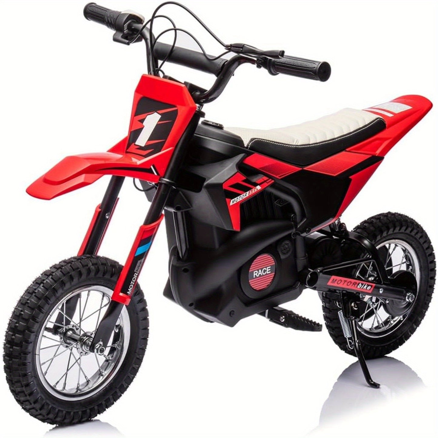 [Adventurous Rideon] High-Speed 250W Electric Off-Road Motorcycle for Youngsters 8+ Years - 13.6MPH, Durable Faux Leather Seat, Twist Grip Throttle, Metal Suspension, Air-Filled Tires, Blue & Black with Orange Accents - Ideal