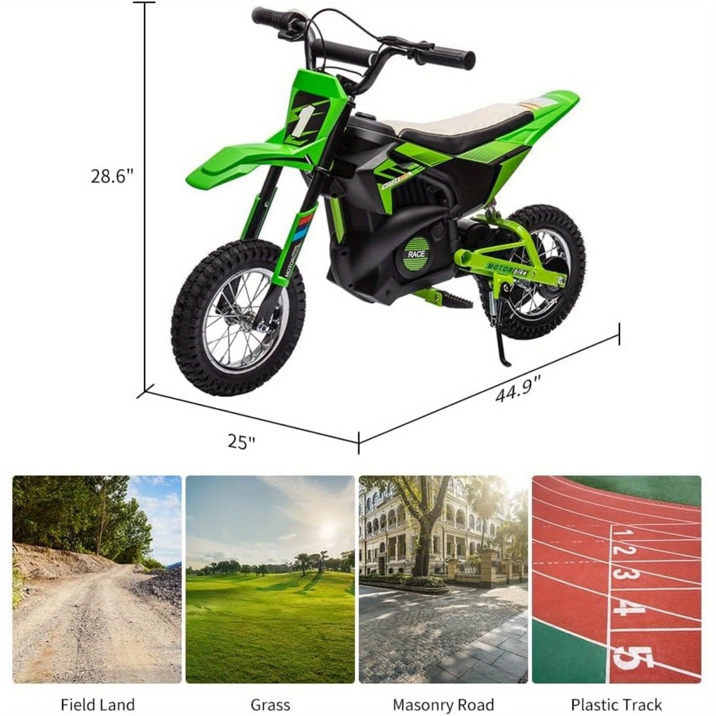 [Adventurous Rideon] High-Speed 250W Electric Off-Road Motorcycle for Youngsters 8+ Years - 13.6MPH, Durable Faux Leather Seat, Twist Grip Throttle, Metal Suspension, Air-Filled Tires, Blue & Black with Orange Accents - Ideal