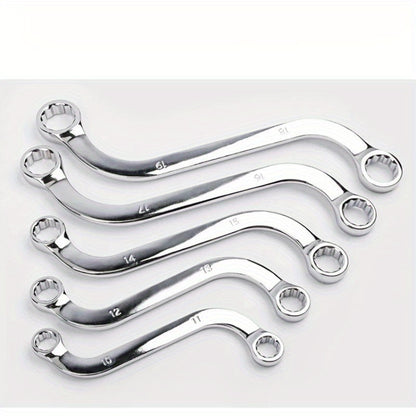 5pcs Steel S2S Double Ended Allen Wrench Set, 140-240mm Combination Ring Spanner, Curved Machine Fastener Repair Tools, Washable