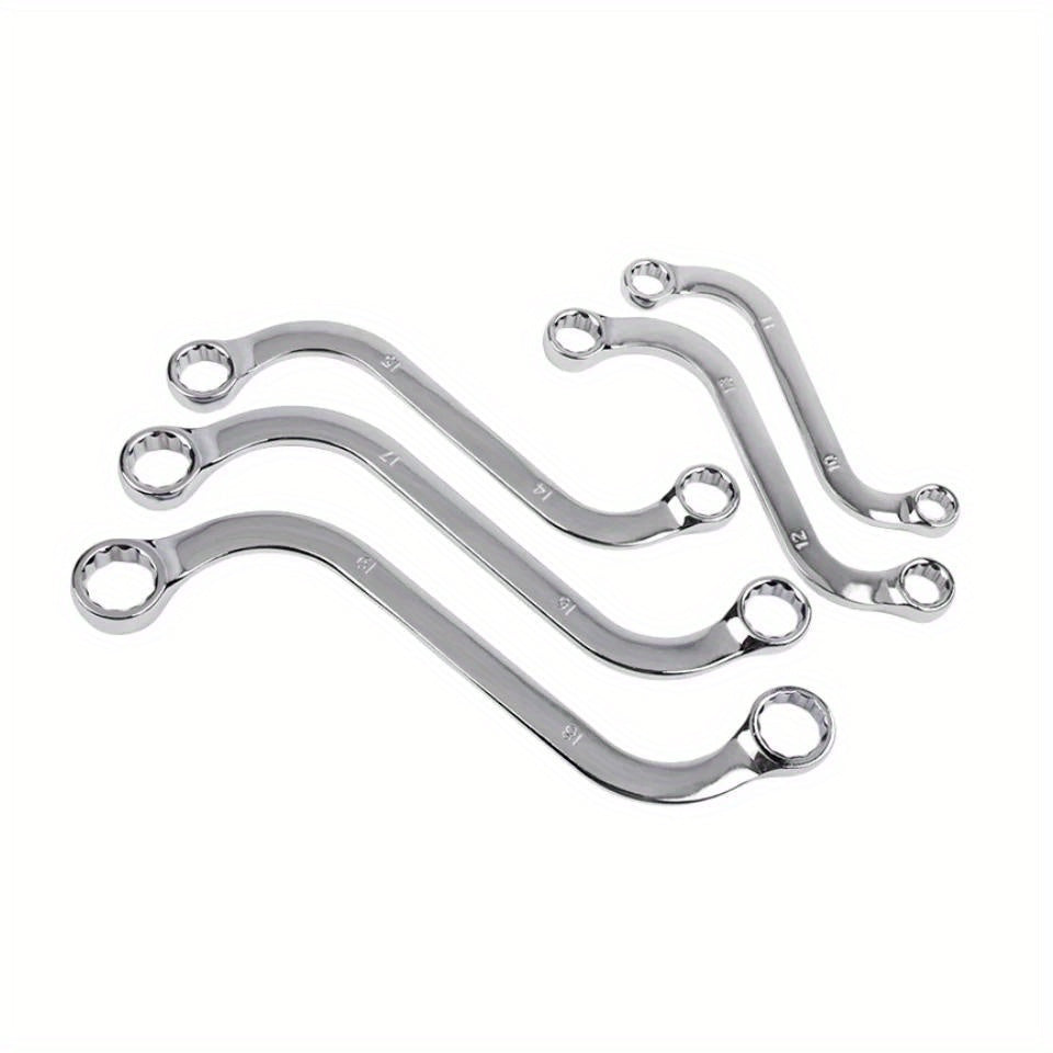 5pcs Steel S2S Double Ended Allen Wrench Set, 140-240mm Combination Ring Spanner, Curved Machine Fastener Repair Tools, Washable