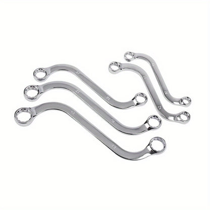 5pcs Steel S2S Double Ended Allen Wrench Set, 140-240mm Combination Ring Spanner, Curved Machine Fastener Repair Tools, Washable
