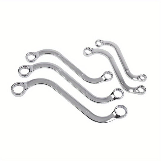 5pcs Steel S2S Double Ended Allen Wrench Set, 140-240mm Combination Ring Spanner, Curved Machine Fastener Repair Tools, Washable