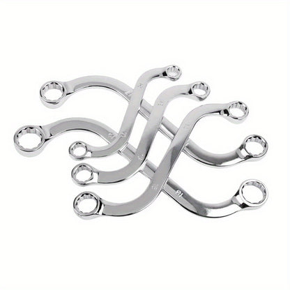 5pcs Steel S2S Double Ended Allen Wrench Set, 140-240mm Combination Ring Spanner, Curved Machine Fastener Repair Tools, Washable