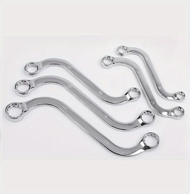 5pcs Steel S2S Double Ended Allen Wrench Set, 140-240mm Combination Ring Spanner, Curved Machine Fastener Repair Tools, Washable