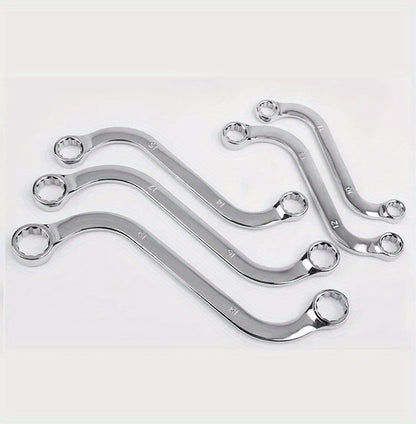 5pcs Steel S2S Double Ended Allen Wrench Set, 140-240mm Combination Ring Spanner, Curved Machine Fastener Repair Tools, Washable