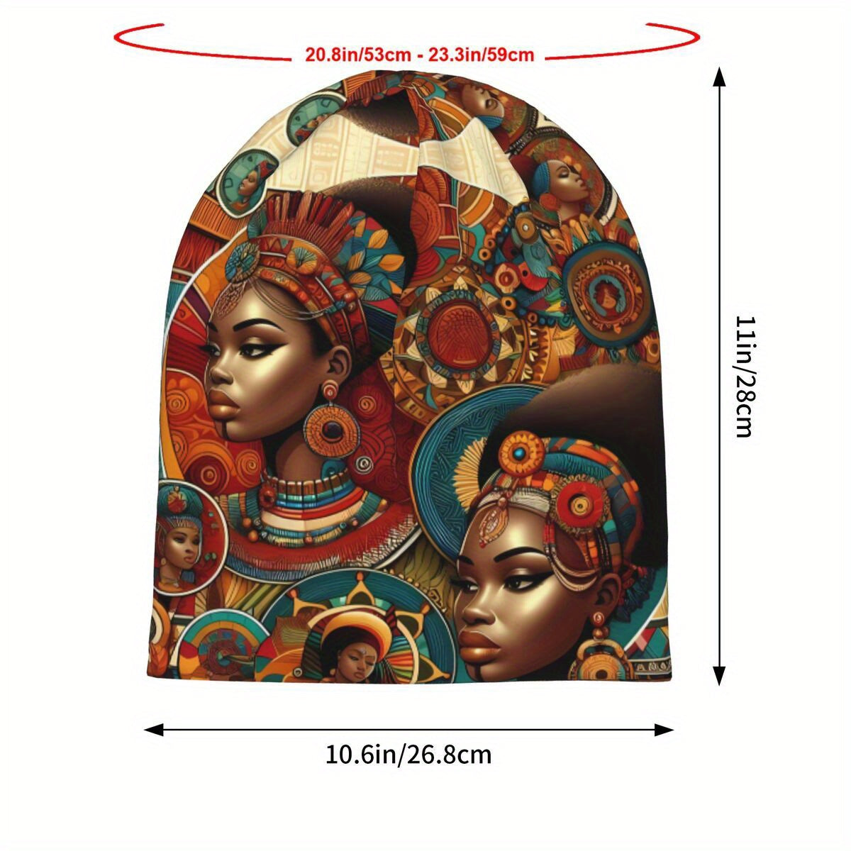Biihudu African-Inspired Unisex Beanie Hat - Vibrant Tribal Geometric Patterns, Lightweight Warmth for Casual & Cultural Fashion, Artistic African Portraits Design, Cultural Headwear, Decorative Headgear Suitable for men and