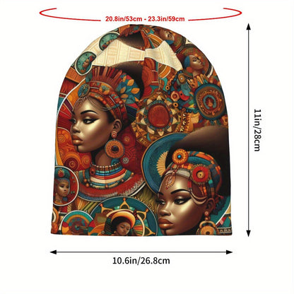 Biihudu African-Inspired Unisex Beanie Hat - Vibrant Tribal Geometric Patterns, Lightweight Warmth for Casual & Cultural Fashion, Artistic African Portraits Design, Cultural Headwear, Decorative Headgear Suitable for men and