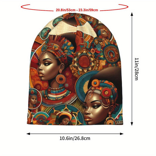 Biihudu African-Inspired Unisex Beanie Hat - Vibrant Tribal Geometric Patterns, Lightweight Warmth for Casual & Cultural Fashion, Artistic African Portraits Design, Cultural Headwear, Decorative Headgear Suitable for men and