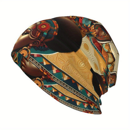Biihudu African-Inspired Unisex Beanie Hat - Vibrant Tribal Geometric Patterns, Lightweight Warmth for Casual & Cultural Fashion, Artistic African Portraits Design, Cultural Headwear, Decorative Headgear Suitable for men and